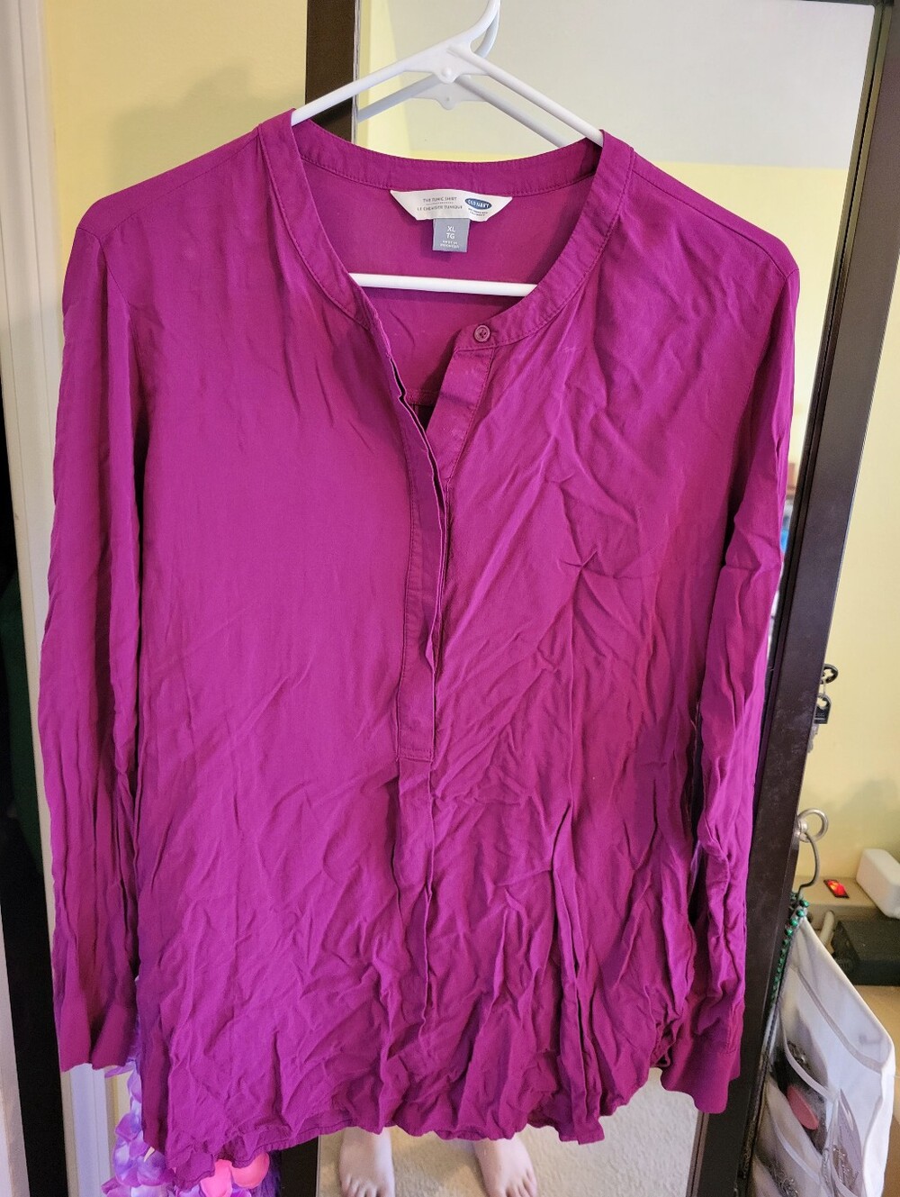 Old Navy Magenta Split-Neck Long Sleeve Tunic